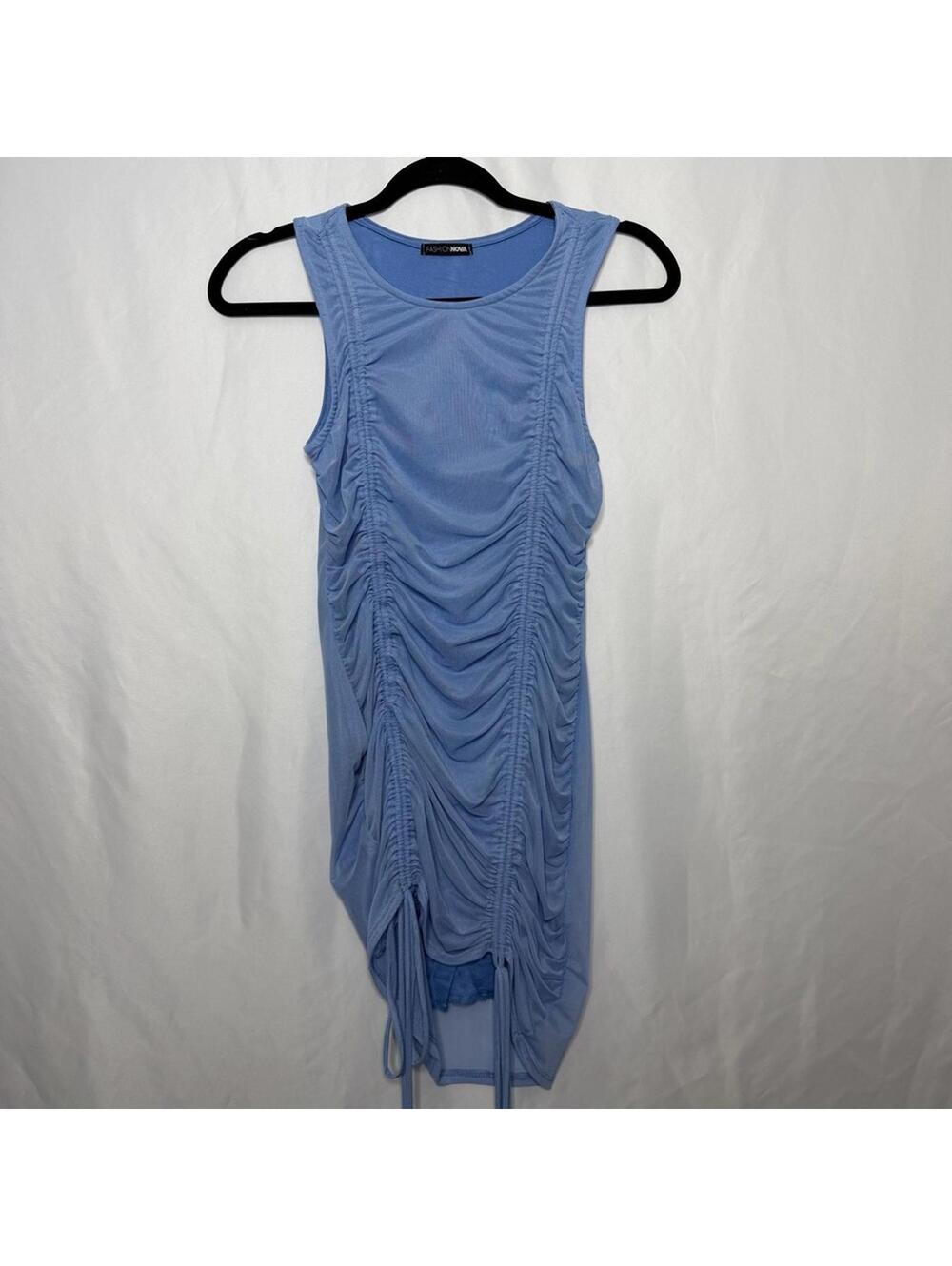 Fashion Nova Micromesh Sky Blue Ruched Dress